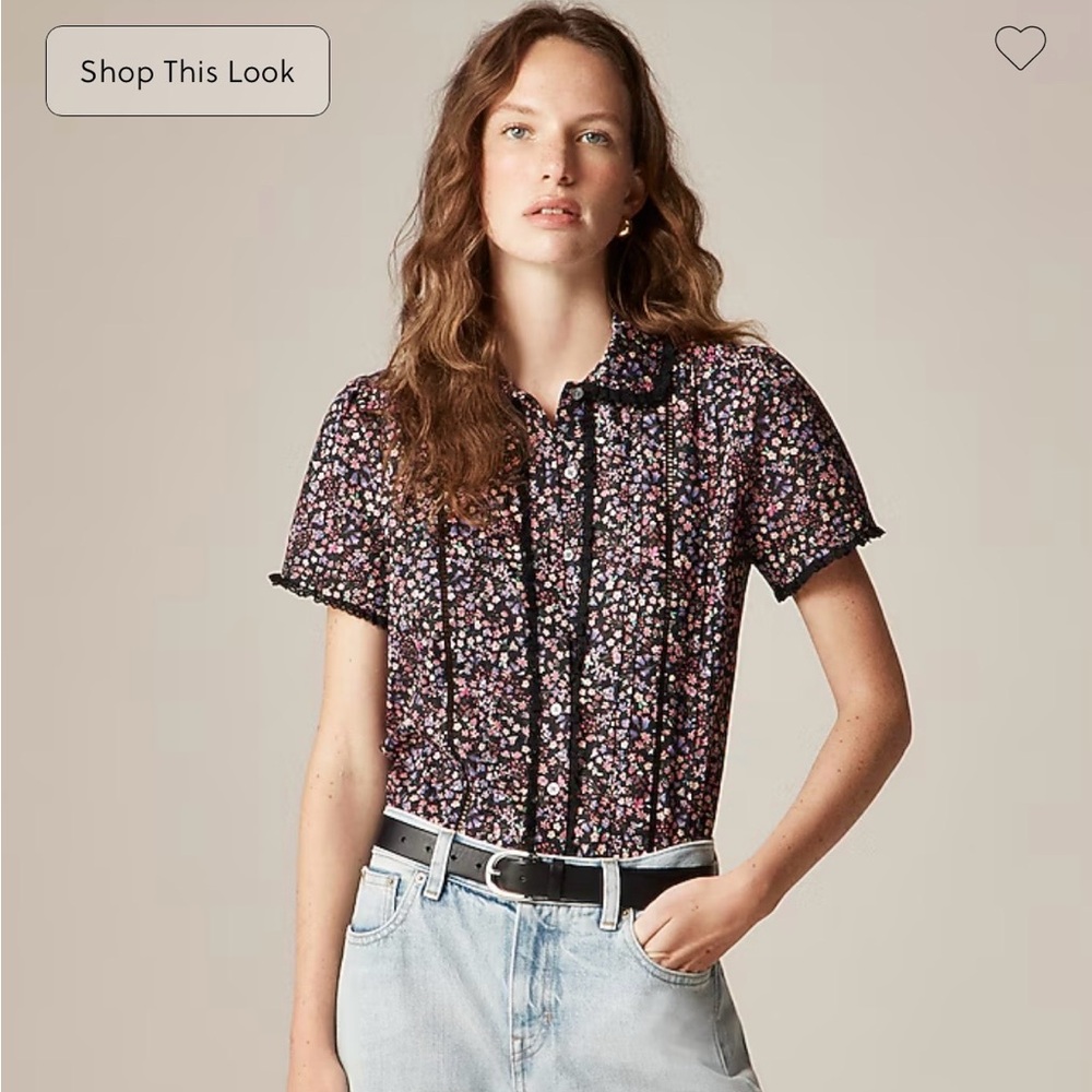 J.Crew Liberty fabric lace-trim button-up shirt strawberry floral NWT Size 2